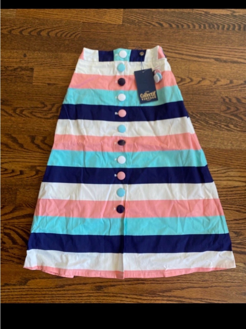 Collectif Vintage London Camilla Pastel Stripes Button Front A Line Skirt